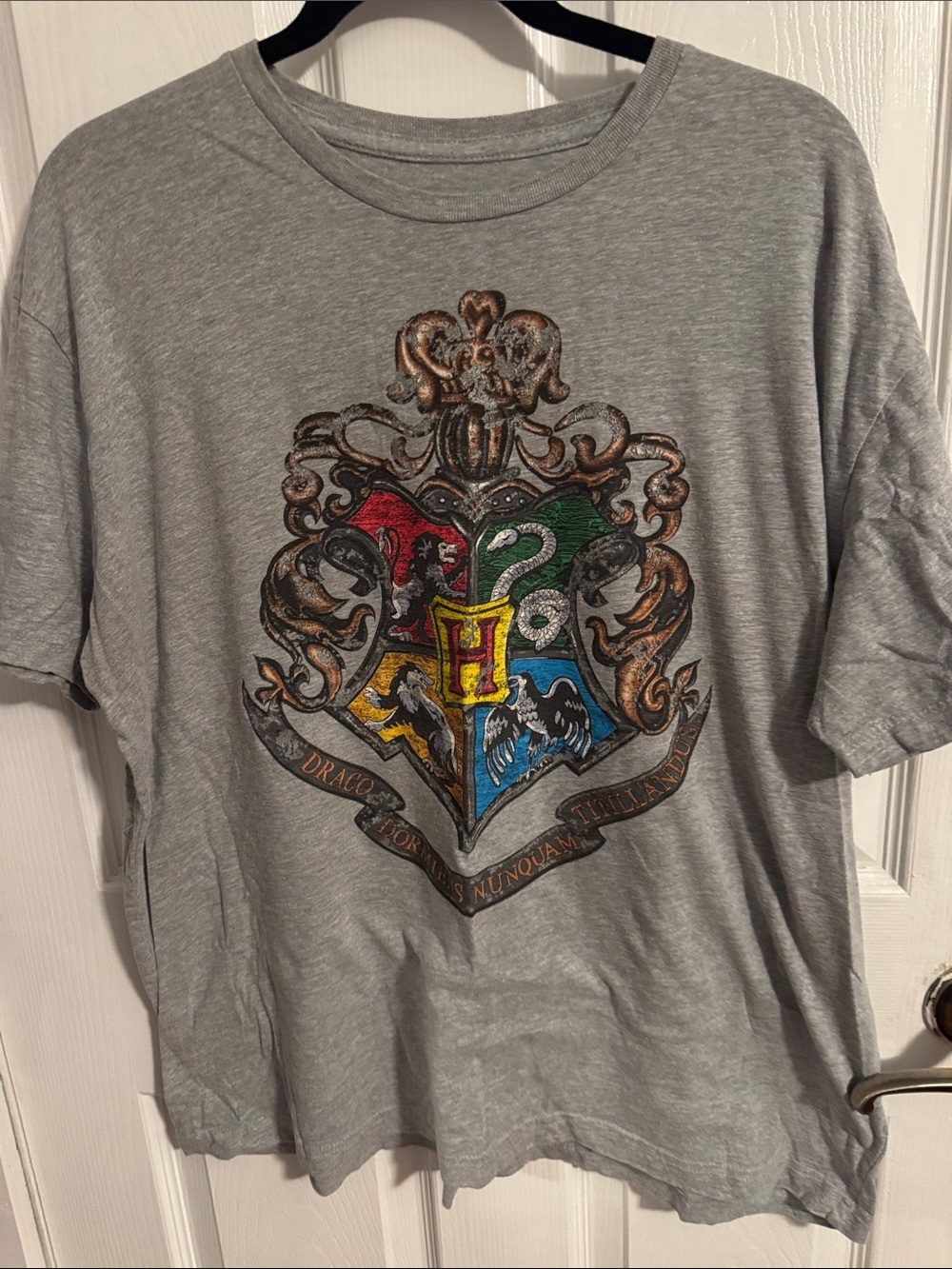 Grey Short Sleeve Crest Graphic Tee with Multicolor Shield